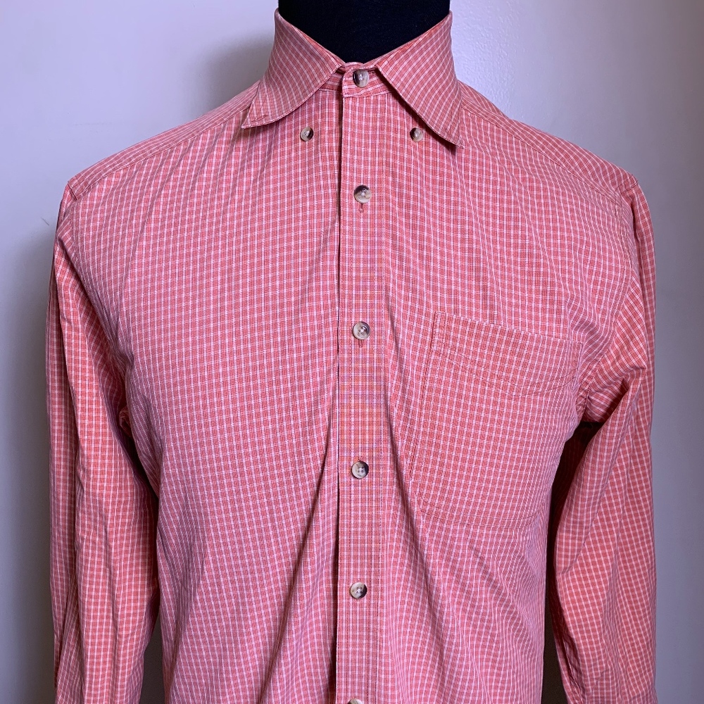 LL Bean Wrinkle Resistant Orange White Button Smal